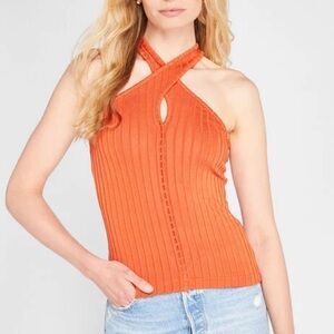 Club Monaco Pintuck Shiny Wide Rib Halter Top. Size XS